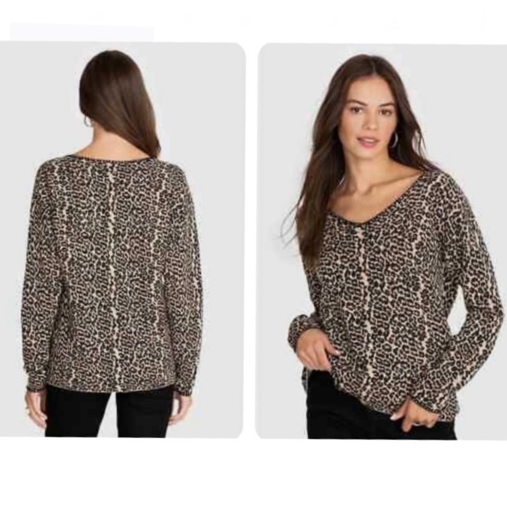 Johnny Was cashmere‎ wool blend leopard print v neck sweater Size XL sot comfy